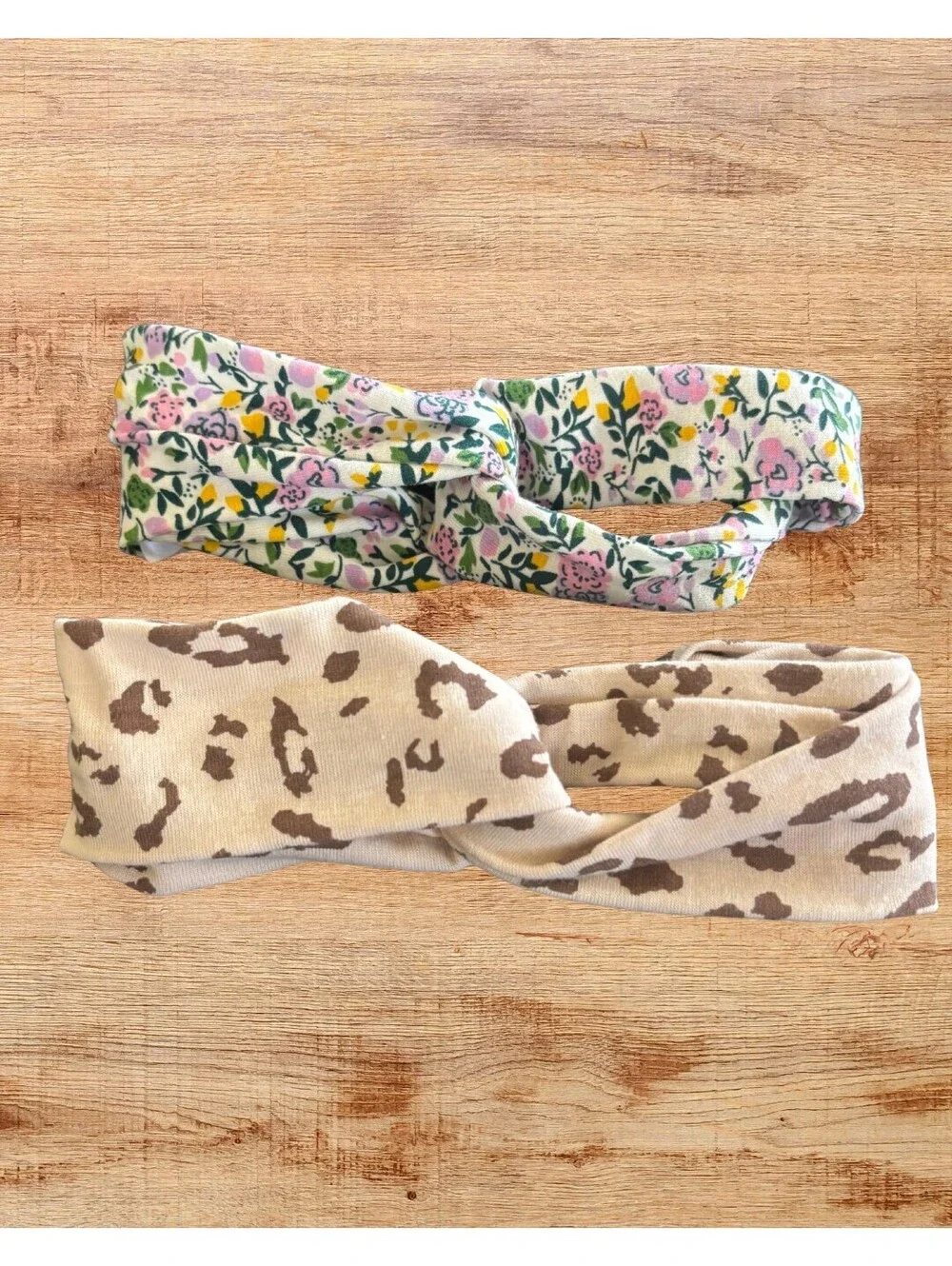 Baby Girl Floral & Leopard Twist Headband Set of 2 Stretch Hair Wraps